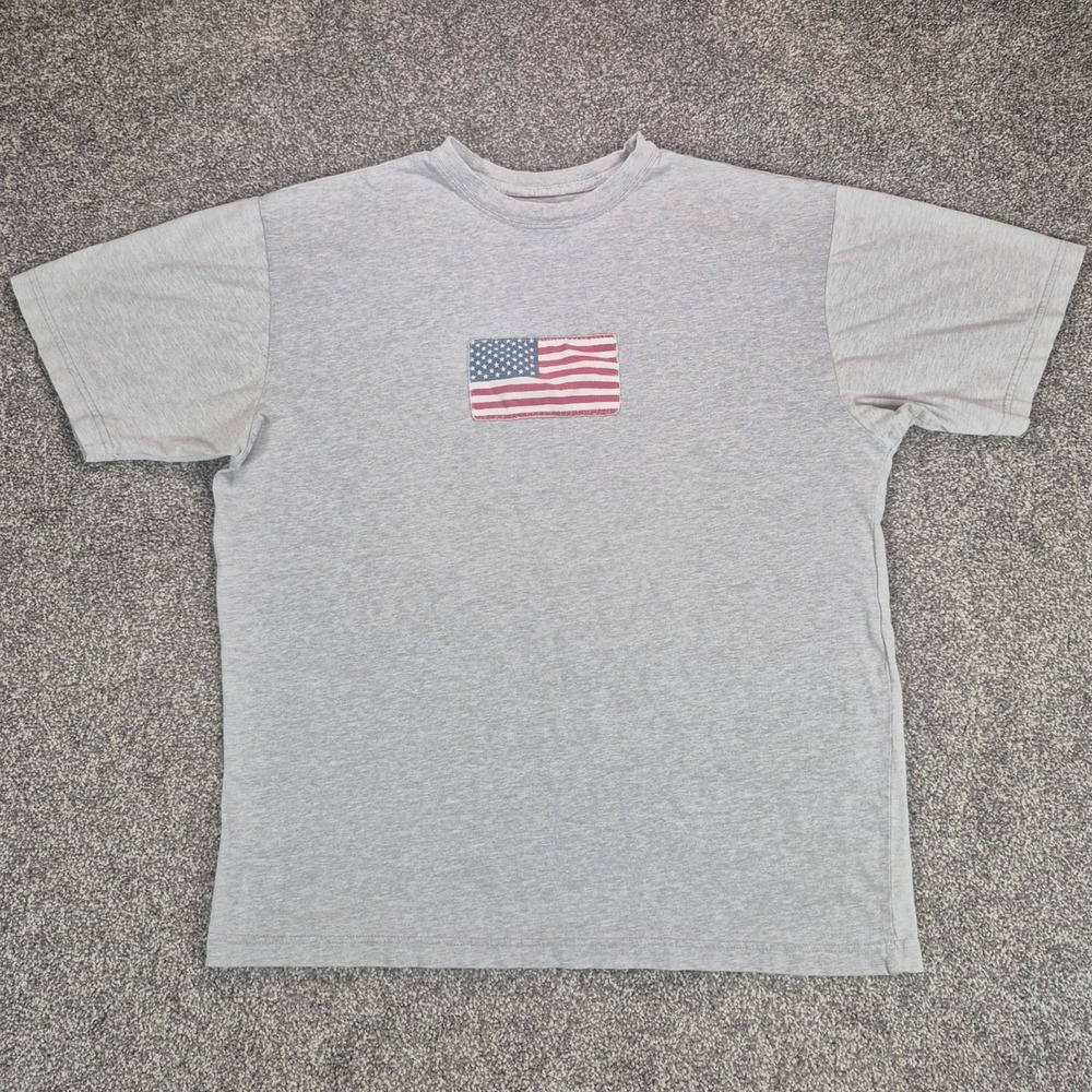 Vintage Abercrombie & Fitch T-Shirt Mens Large Gray American Flag Made in USA